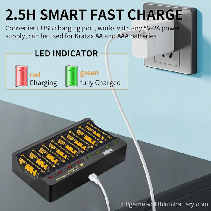 8PCS 1.5V AA 3500mWh Şarj Edilebilir Lityum Piller